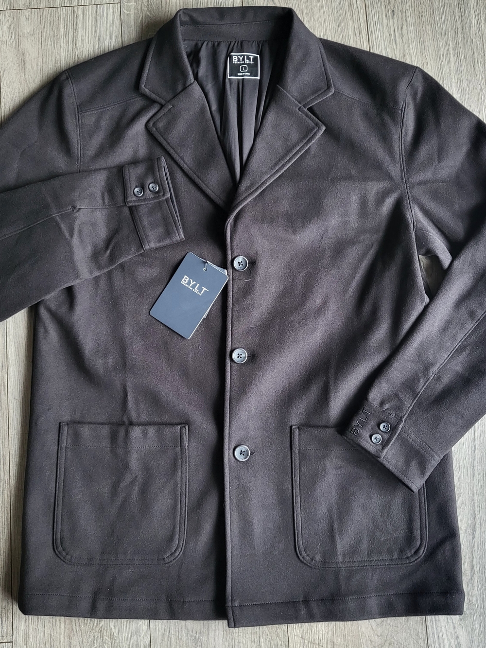 NWT BYLT Premium Basics Coastal Sport Coat Black Mens Sz L Stretch Travel Blazer